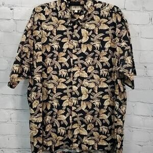 Campia Moda Men's Shirt Hawaiian Fish & Palm Leaves Black Short Sleeve Size XL